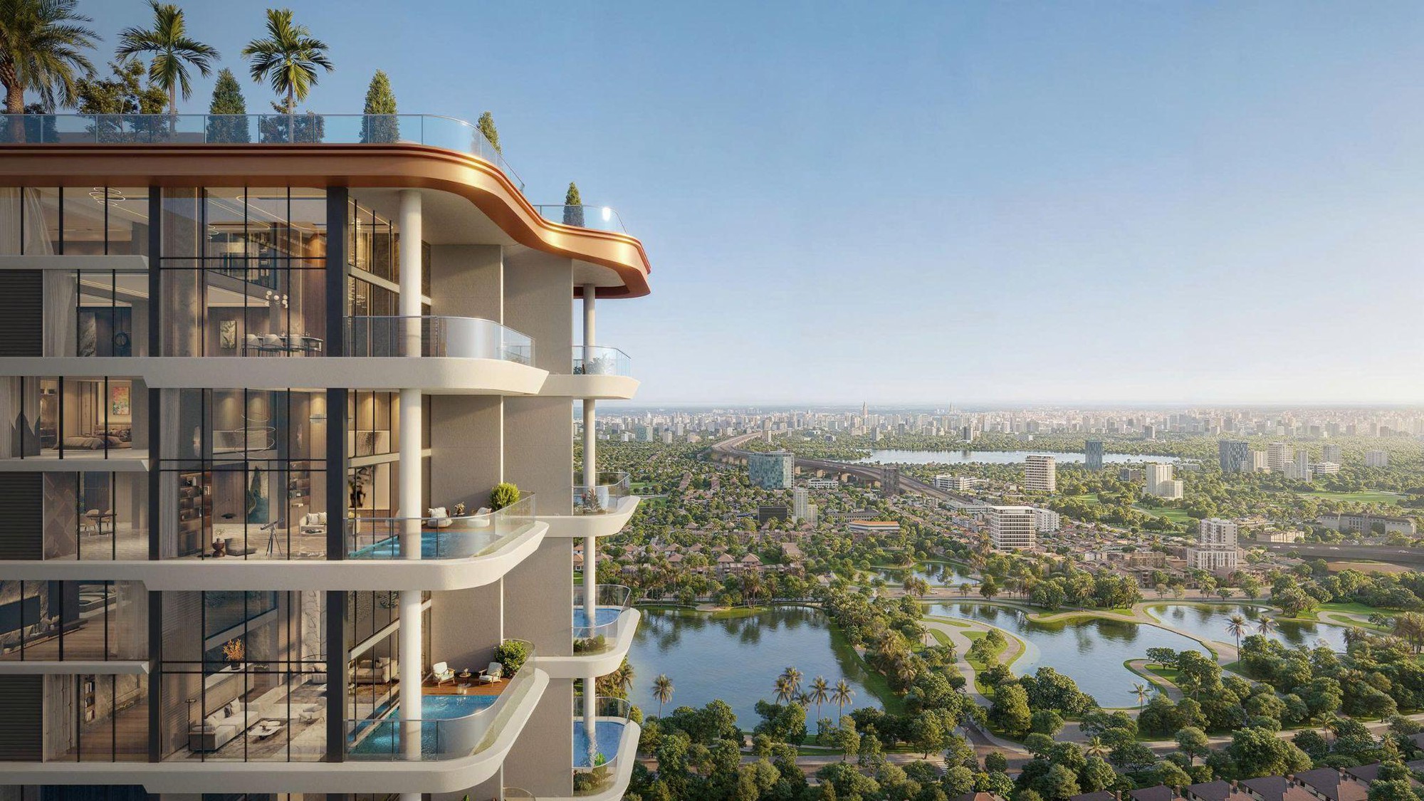 Tầm nhìn toàn cảnh trên tầng không từ các căn duplex The Rey Edition